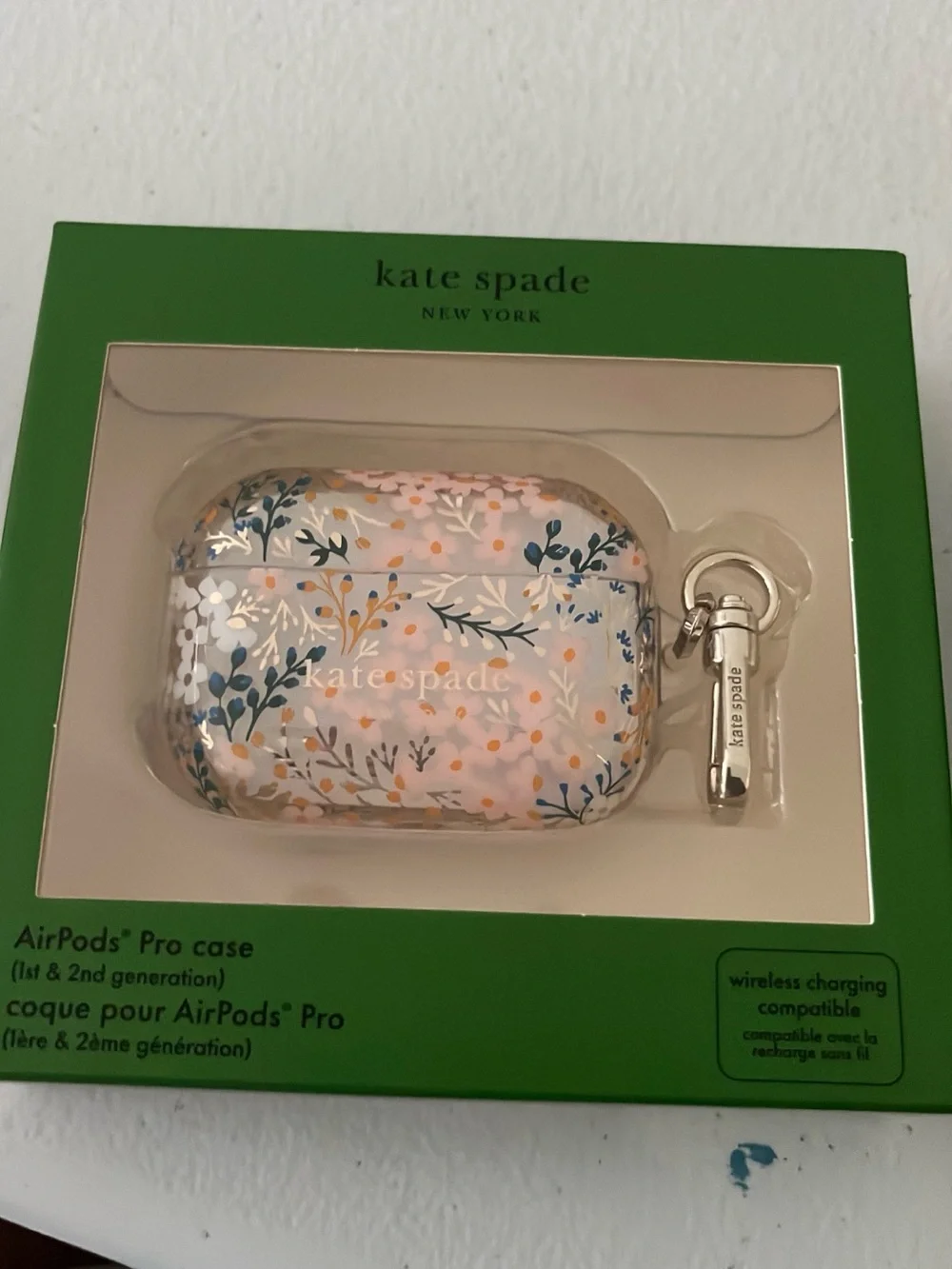kate spade Pink Floral AirPods Pro Case with Silver Clip